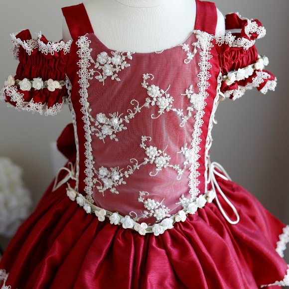New Flower Girl Dress Party Royal Princess Deep Crimson Red Girls Size 4 - Picture 2 of 13